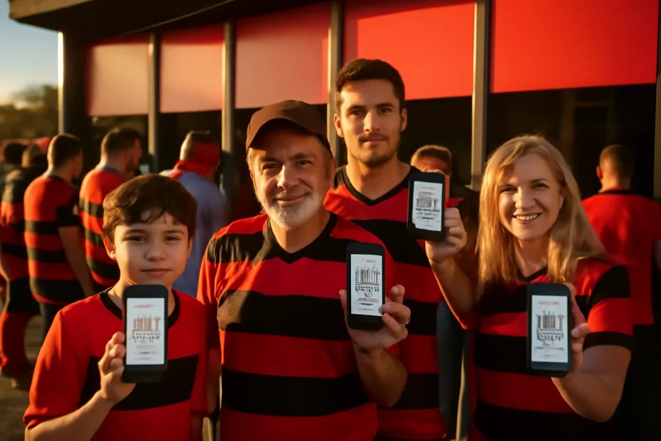 Cena de torcedores na bilheteria com ingressos digitais; Superingresso Flamengo