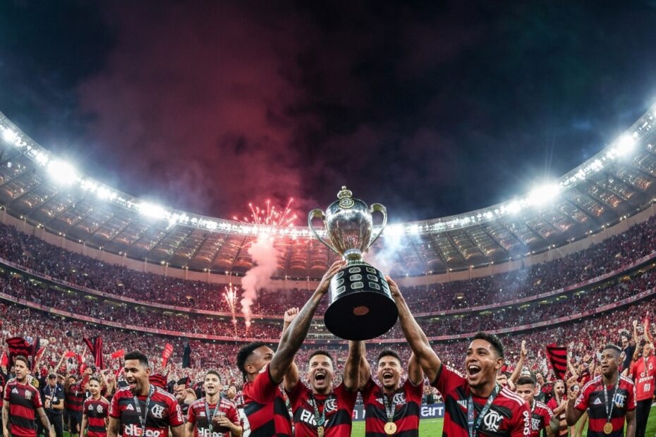 Jogadores do Flamengo comemoram título internacional no Maracanã