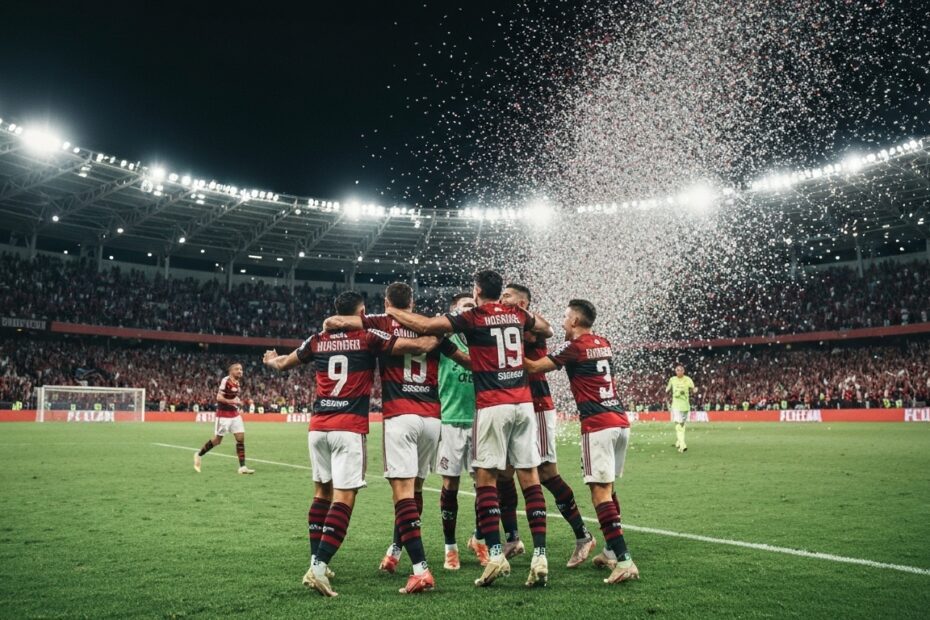 Torcedores do Flamengo comemorando uma vitória no estádio