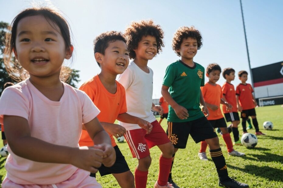 Crianças participando de um projeto social do Flamengo