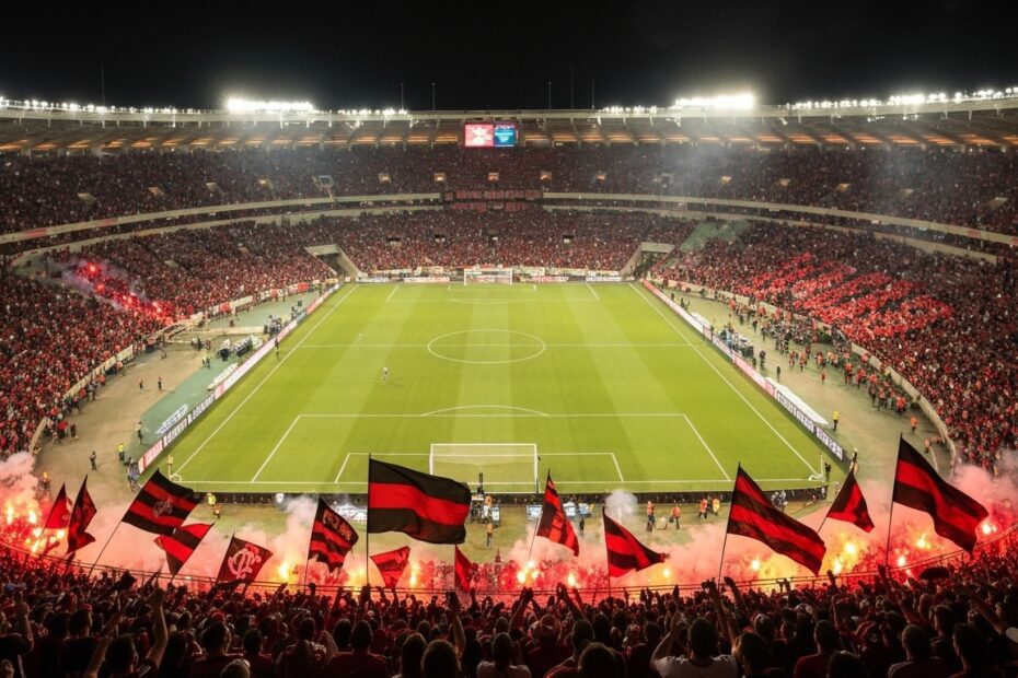Maracanã Stadium packed with Flamengo fans during a night game