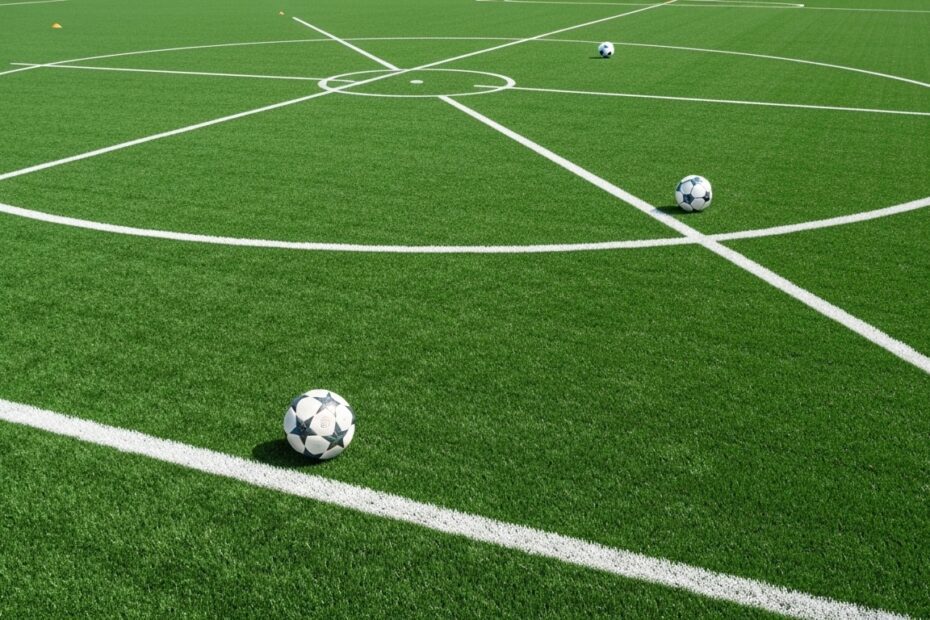 Vista aérea de um campo de futebol com suas marcações