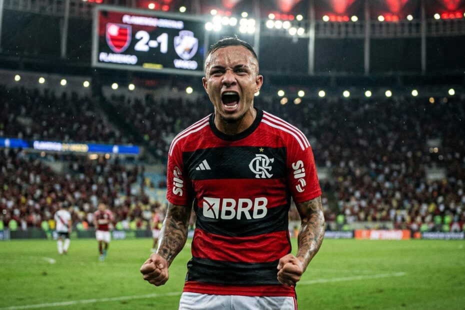 Everton Cebolinha comemora gol pelo Flamengo em partida decisiva da temporada 2026