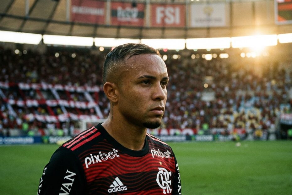 Everton Cebolinha com expressão séria durante partida pelo Flamengo