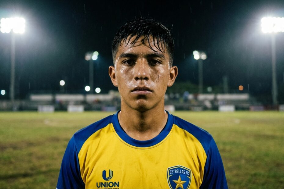 Jovem atacante mexicano em campo durante partida noturna