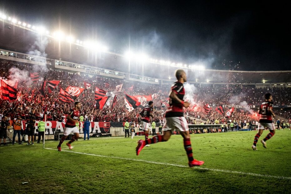 Estádio do Maracanã iluminado para jogo noturno do Flamengo