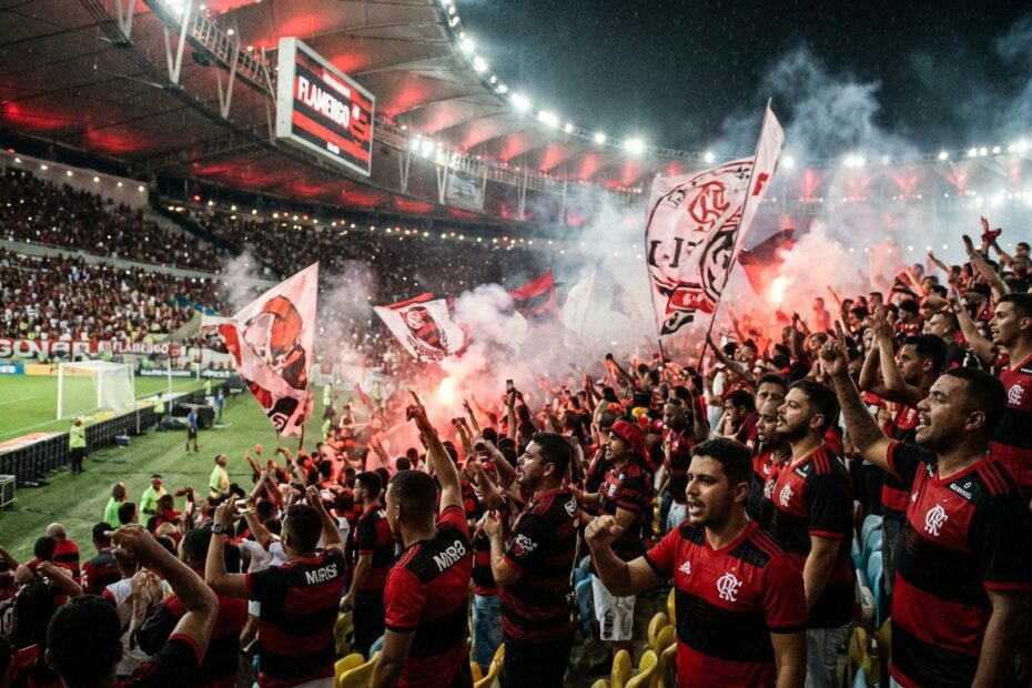 Arquibancada do Maracanã durante jogo noturno do Flamengo