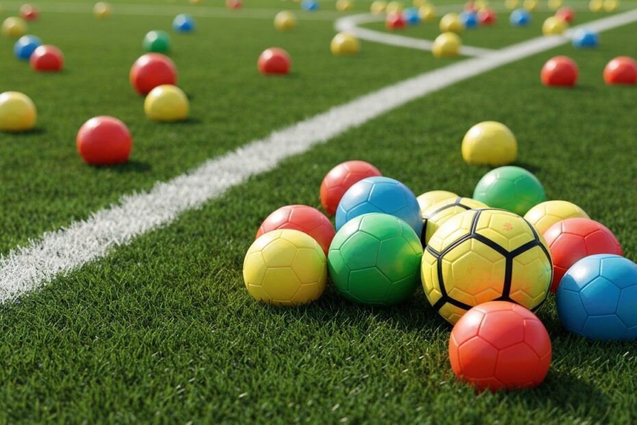 Mesa de futebol de botão com botões coloridos e campo detalhado