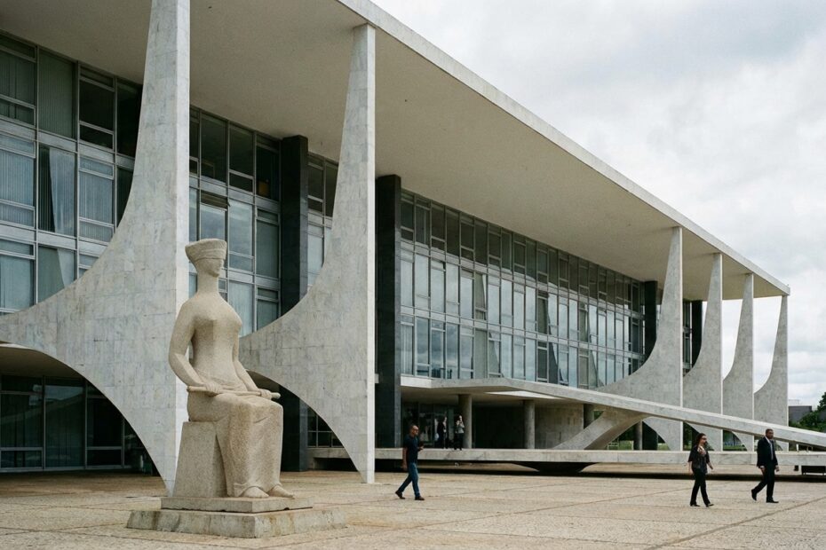 Fachada do Supremo Tribunal Federal em Brasília com a estátua A Justiça em destaque