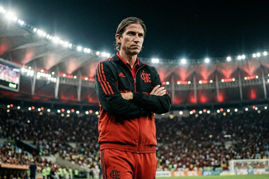 Filipe Luís na beira do campo com uniforme do Flamengo