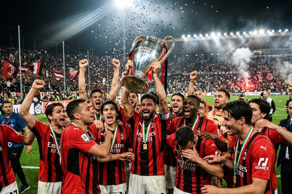Jogadores do Flamengo erguendo o troféu no gramado do Maracanã após a conquista do Campeonato Carioca