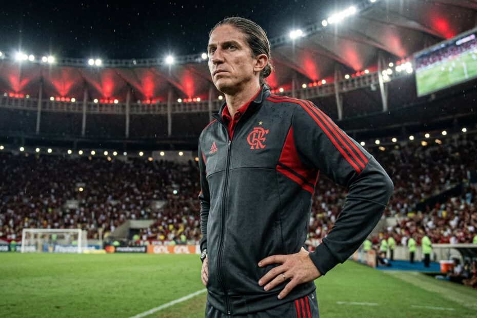 Filipe Luís com expressão séria durante comando técnico do Flamengo