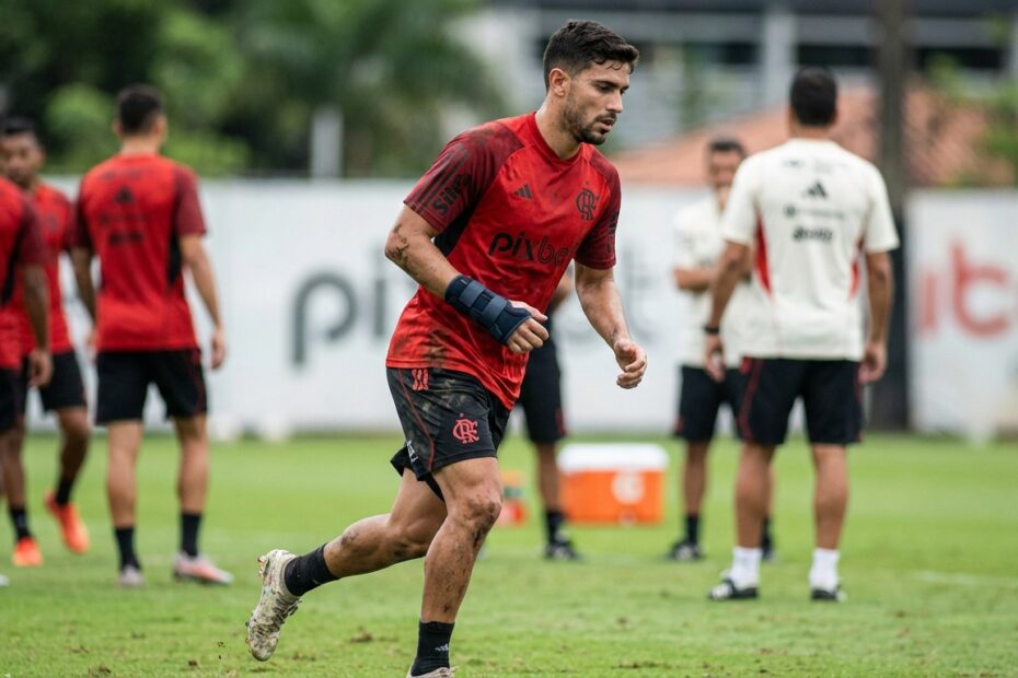 Jogador do Flamengo com proteção na mão